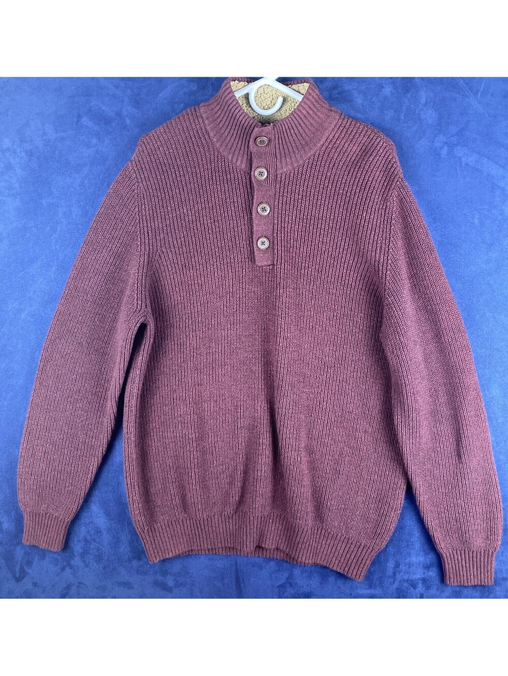 G H Bass Men’s XL Hanley Neckline Sweater Chunky Knit Cotton Blend Burgundy Co